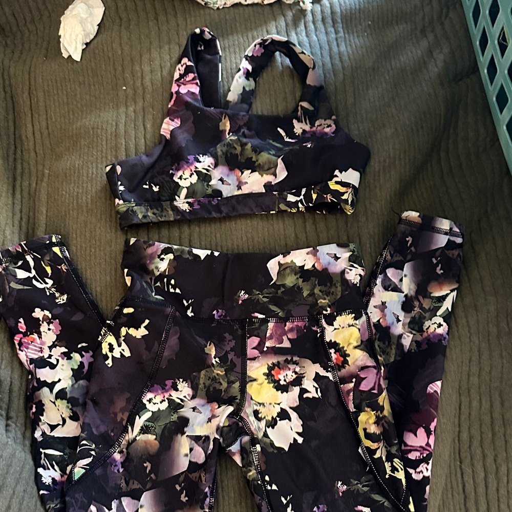 GIRLS - Old Navy Black Floral Activewear Set